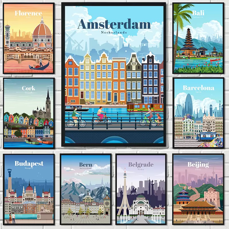 Home Decor Bali - Peinture au diamant Amsterdam Tokyo Londres